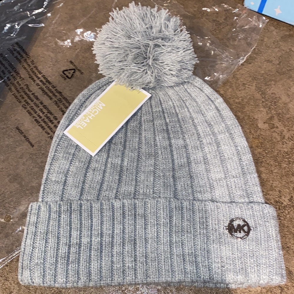 Michael Kors Gray Beanie with Pom - Picture 4 of 6
